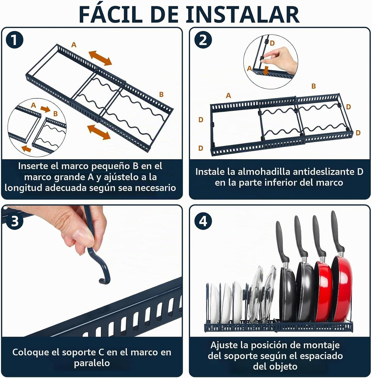 ROOHUA Estante organizador de tapas de ollas y sartenes para debajo...