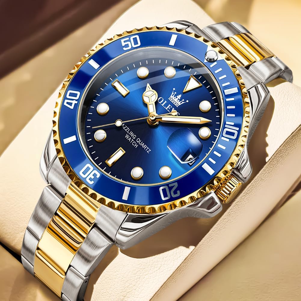 OLEVS Relojes de lujo para hombres grandes de acero inoxidable resi...