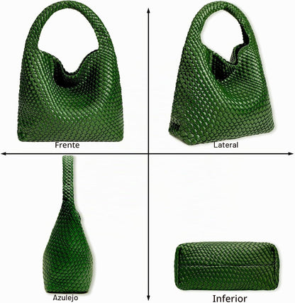 Bolso de mano de mujer con asa superior de cuero vegano tejido a ma...