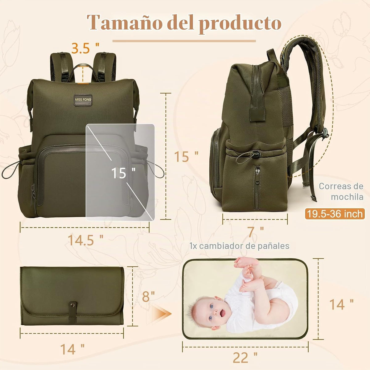 Miss Fong - Mochila para pañales Mochila de neopreno para bebé | Ma...