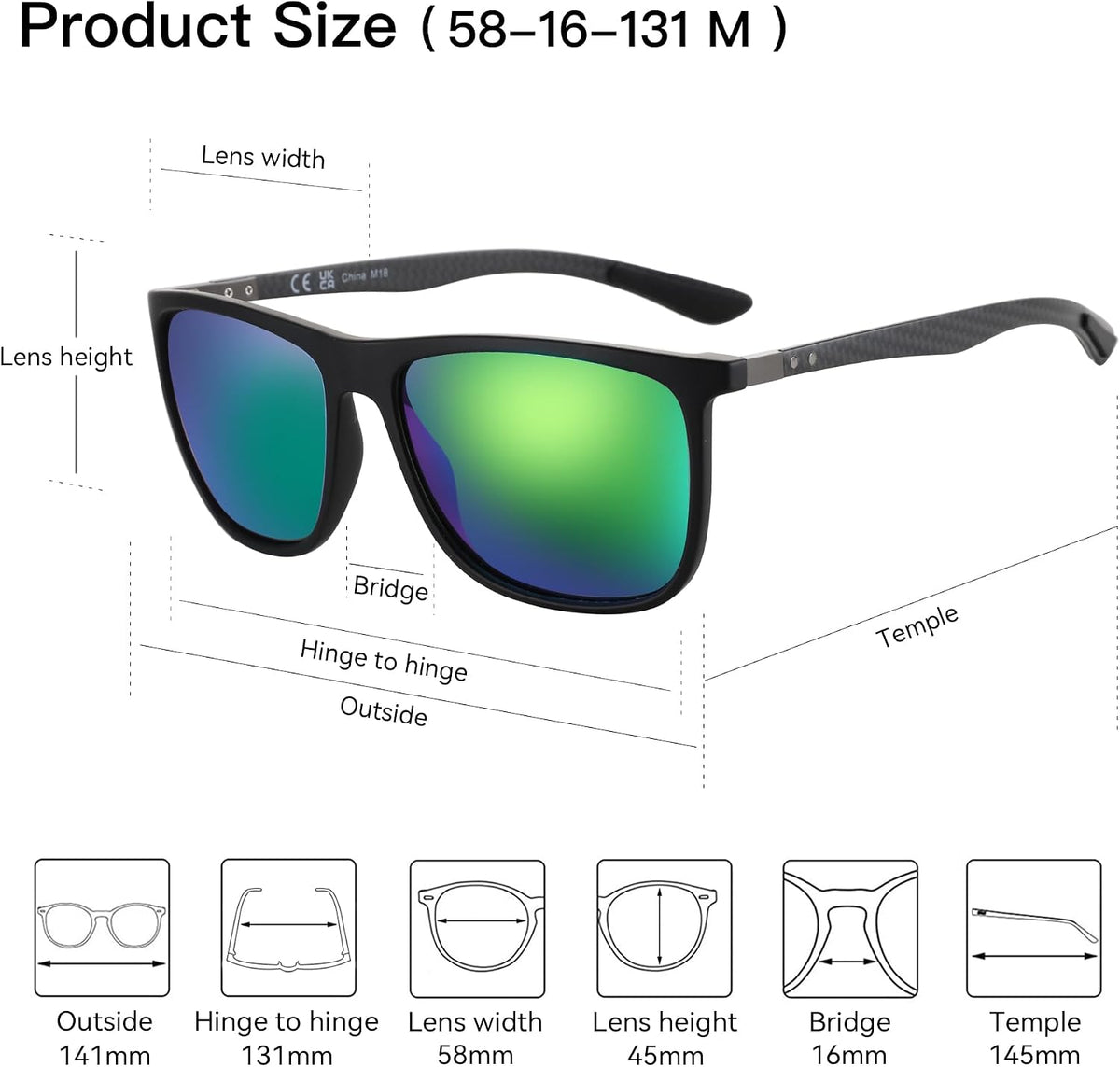 ZENOTTIC Gafas de sol polarizadas cuadradas para hombre, ultraliger...