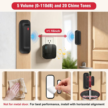 SanJie Timbre de puerta WiFi, sensor de alarma de puerta con notifi...