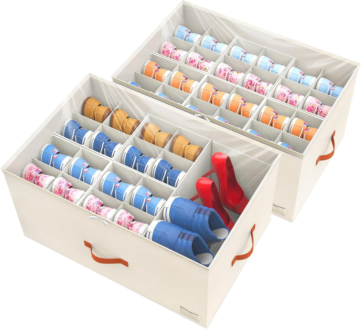 Organizador de zapatos para armario, paquete de 2 cajas de almacena...