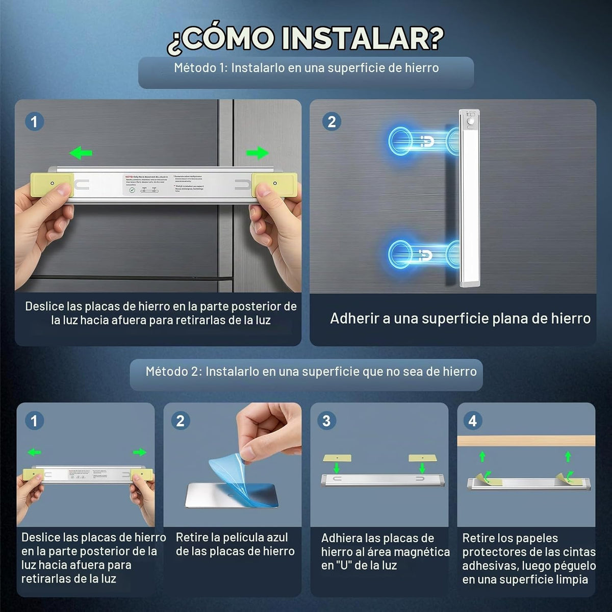 Iluminación para debajo del gabinete, luz recargable con sensor de...