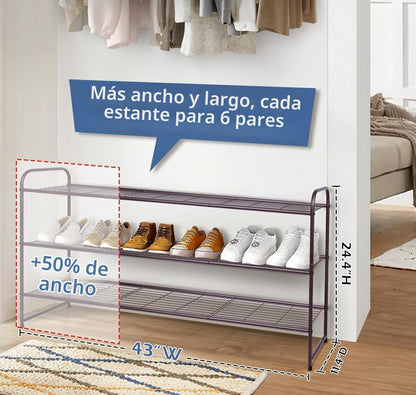 KEETDY estante de zapatos largo de 3 niveles para clóset, organizad...