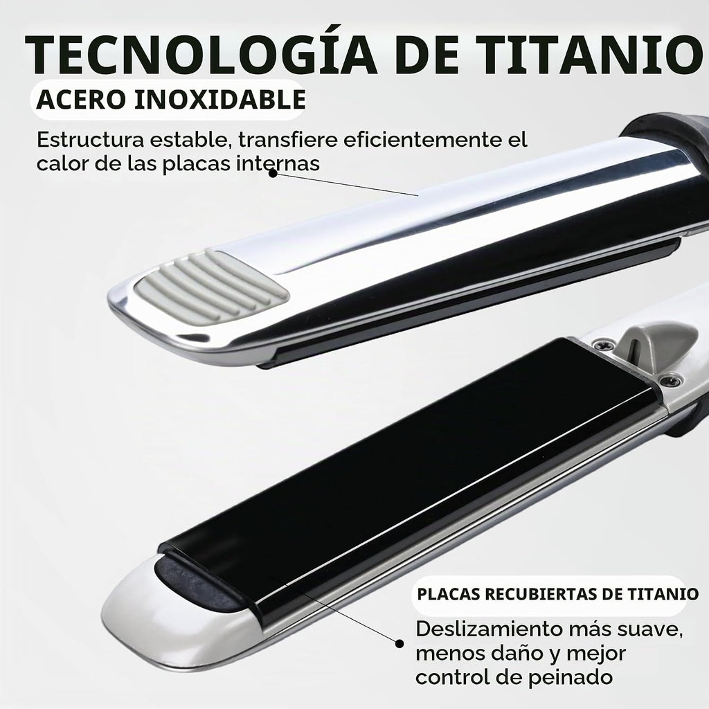 Rozamor Plancha plana profesional de titanio, alisador y rizador de...