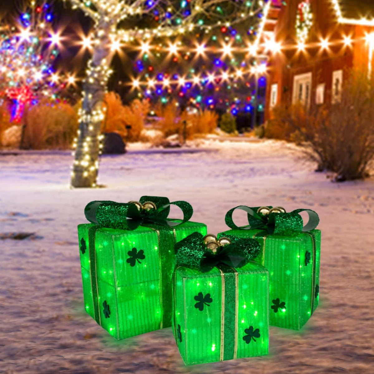 Juego de 3 cajas de regalo iluminadas para decoración de jardín, re...