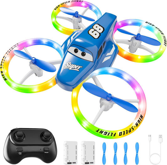 Drones para niños y principiantes con luces LED 2 baterías de arran...