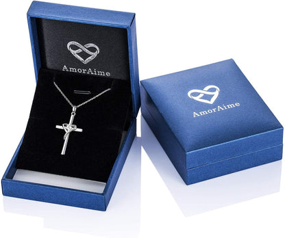 AmorAime Collar con cruz de plata de ley 925 para mujeres y hombres...