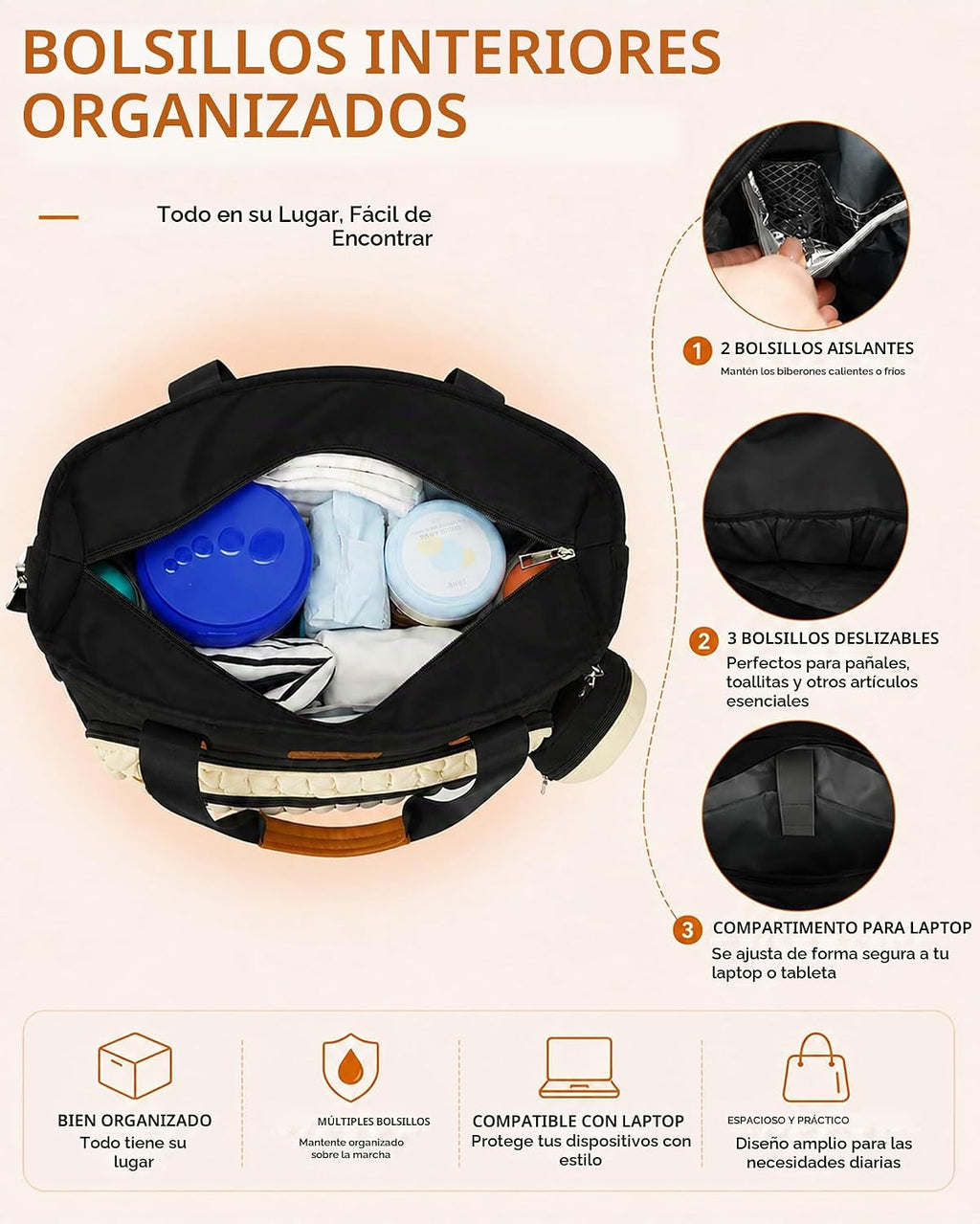 FHELAD Bolsa de pañales para mujer, juego de bolsa de pañales para...