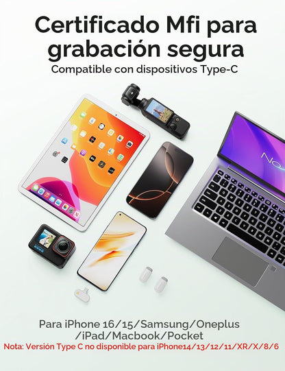 MAONO T1 Mini micrófono inalámbrico Lavalier para iPhone y Android...