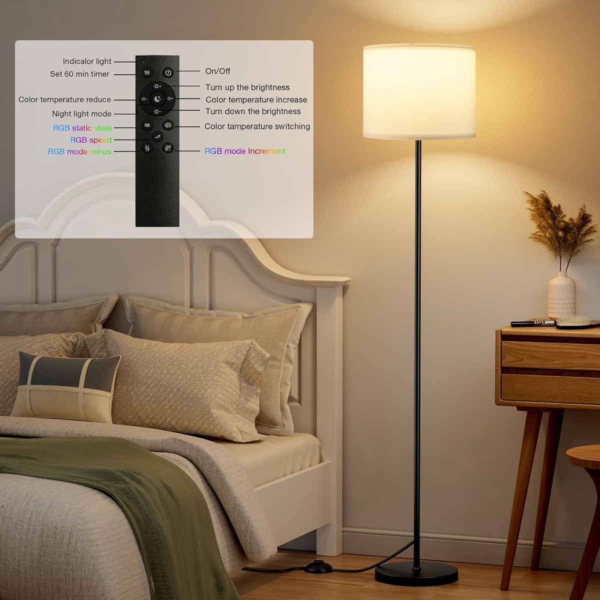 Ambimall - Lámpara de pie para sala de estar con bombilla inteligen...