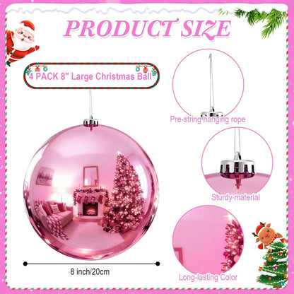 Zubebe Bolas grandes de adornos navideños de 8 pulgadas, color rosa...