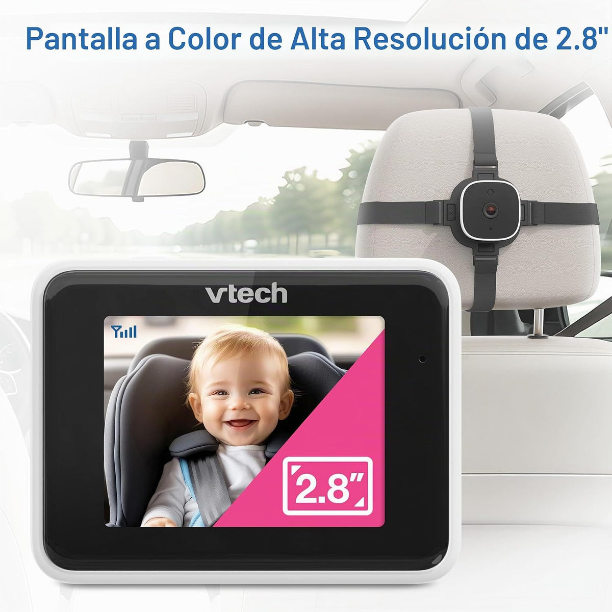 VTech Cámara de coche para bebé para asiento trasero, visor de mont...