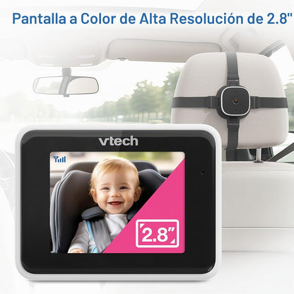 VTech Cámara de coche para bebé para asiento trasero, visor de mont...