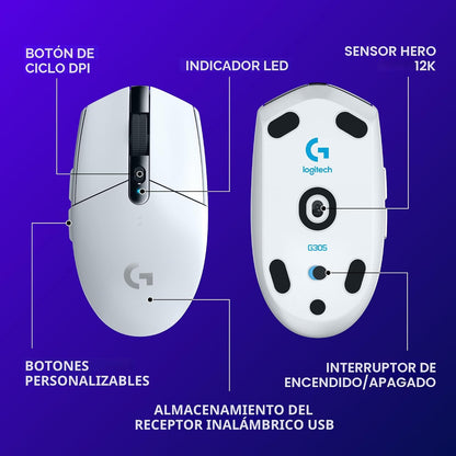 Logitech G Ratón inalámbrico para juegos 305 Lightspeed - Blanco |...