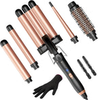 Kinked - Juego de rizador 5 en 1 con cepillo térmico, 3 barriles de...