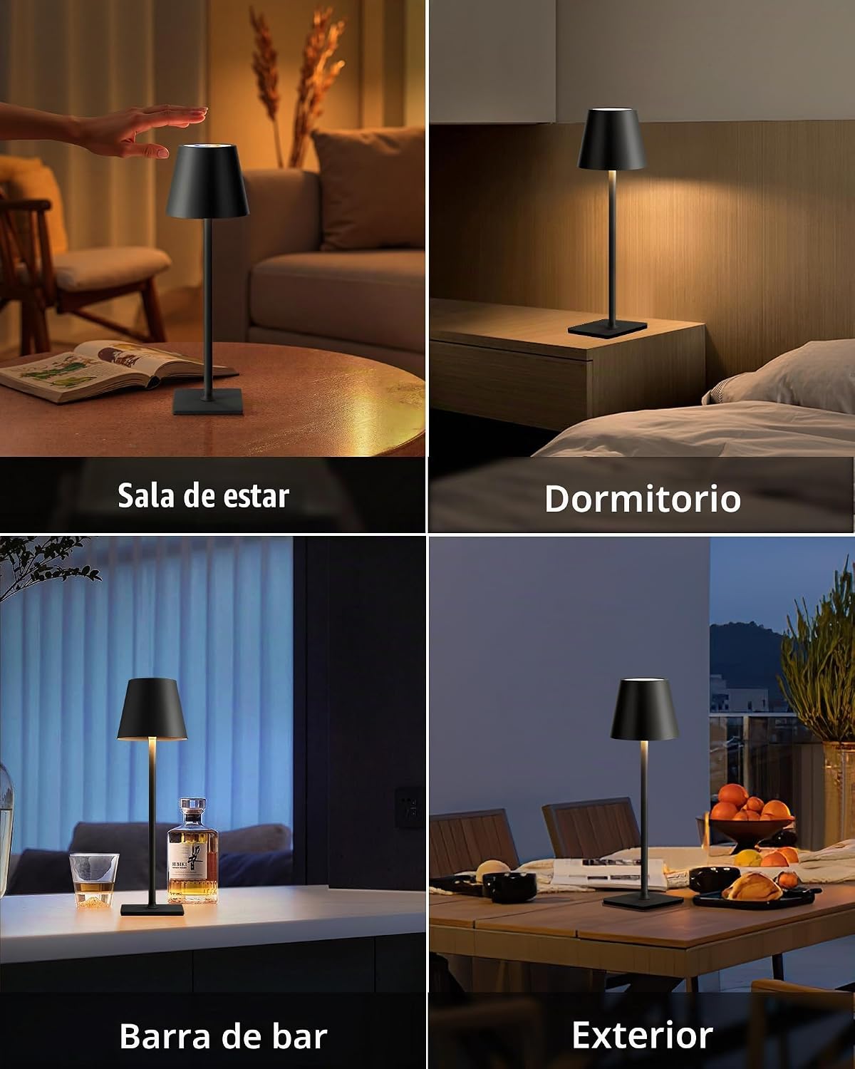 KDG Paquete de 2 lámparas de mesa inalámbricas, atenuación continua...