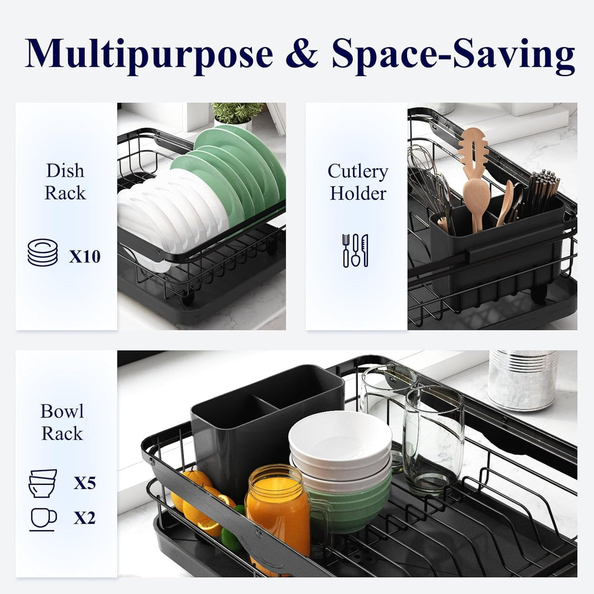 Kitsure Escurridor de platos para encimera de cocina, 12.2 pulgadas...
