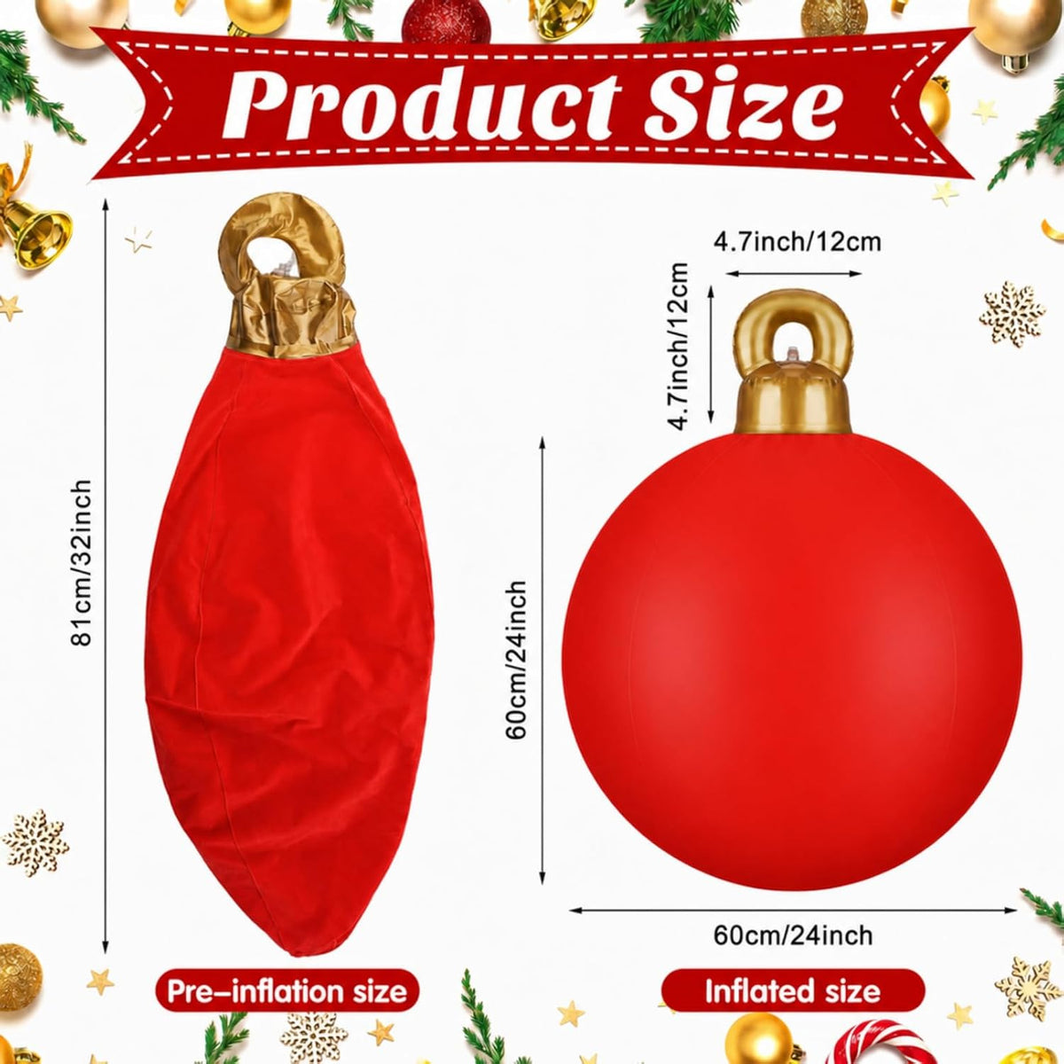 2 bolas inflables gigantes de PVC de 32 pulgadas de Navidad (sólido...