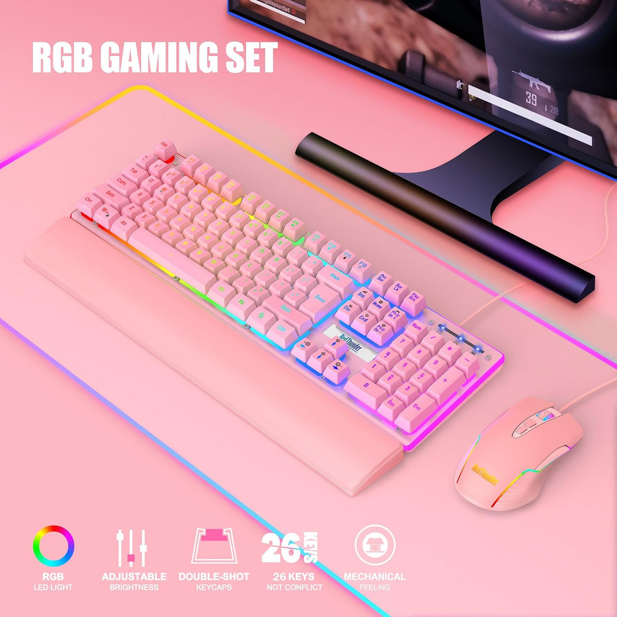 RedThunder K10 - Juego de teclado y mouse y reposamuñecas con cable...