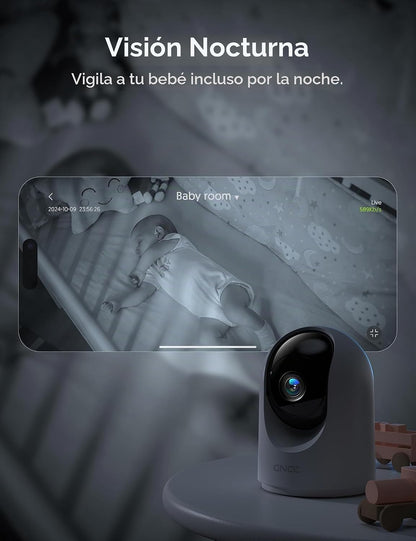 Cámara de seguridad interior GNCC 2K, cámara para bebés/mascotas co...
