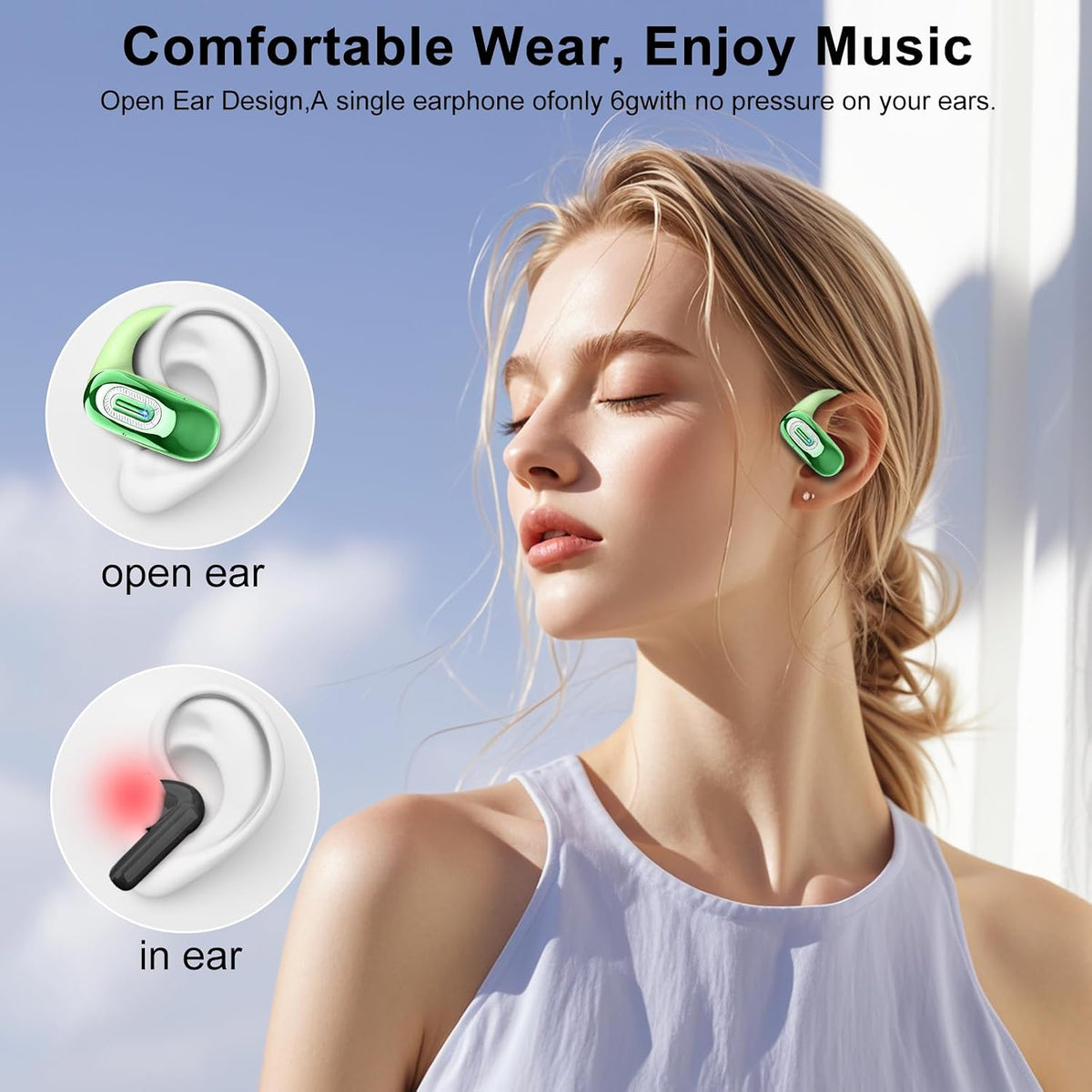 Auriculares abiertos, auriculares inalámbricos Bluetooth 5.4, 50H,...