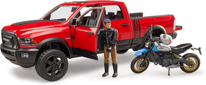 Bruder Ram 2502 Power Wagon con Ducati Scrambler Desert Sled y vehí...