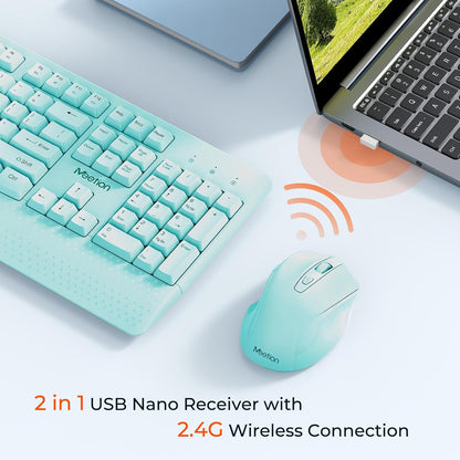MEETION Combo de teclado y mouse inalámbricos, tamaño completo con...