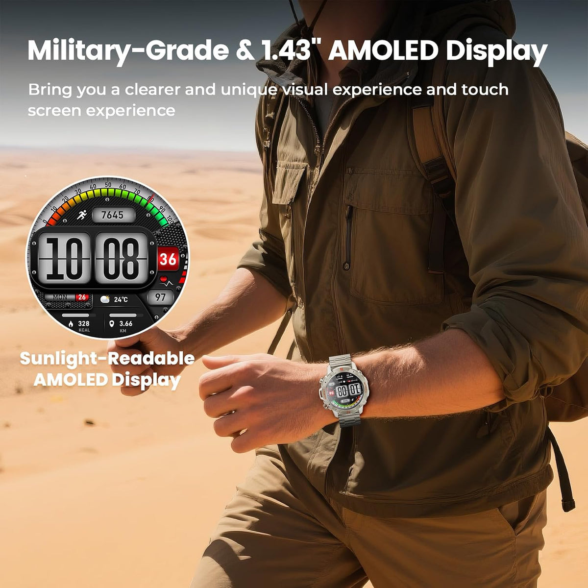 Reloj inteligente plateado para hombre, 1,43" AMOLED, resistente al...