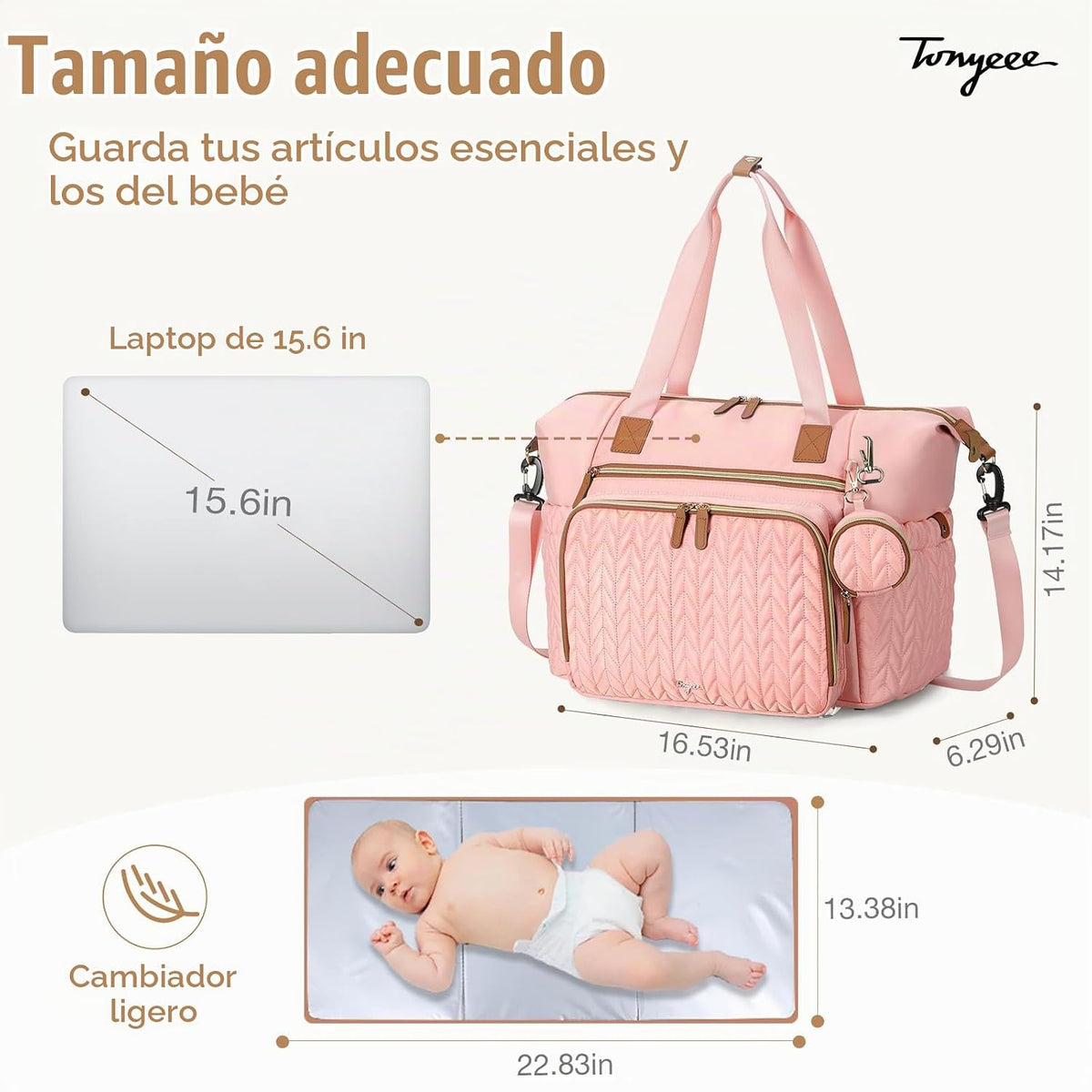 Tonyeee - Bolso para pañales, grandes bolsas de pañales impermeable...