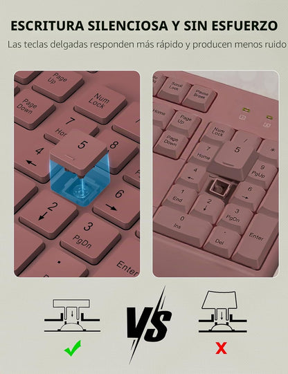 Combo de teclado y mouse inalámbricos: reposamuñecas ergonómico y d...