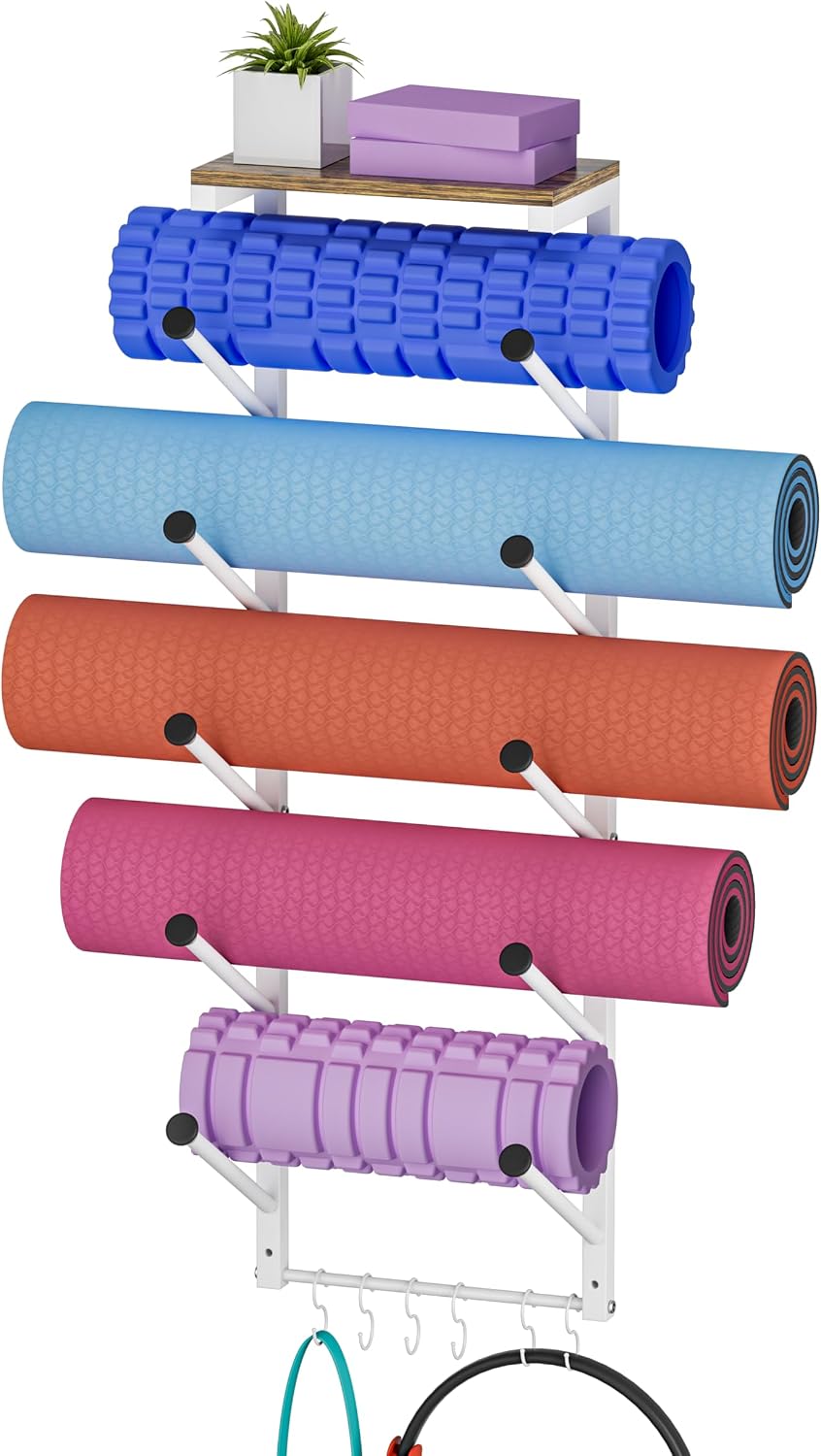 WAALIJI Soporte para tapete de yoga de 5 niveles, soporte de pared...