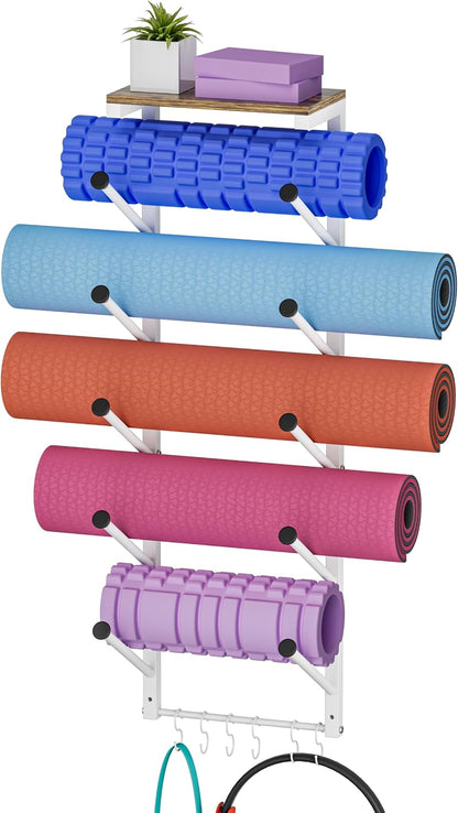 WAALIJI Soporte para tapete de yoga de 5 niveles, soporte de pared...