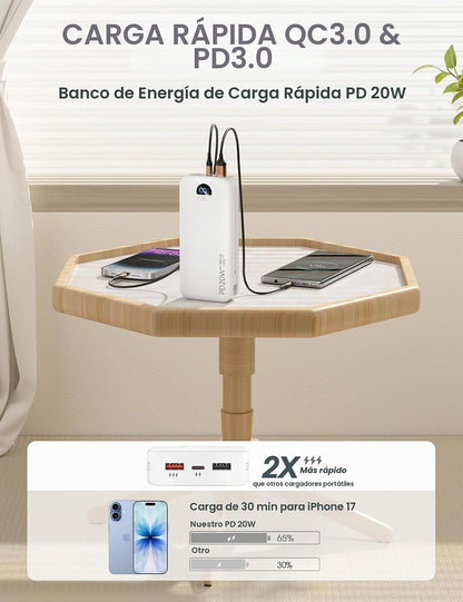 citicr Cargador portátil 20000mAh PD20W con cables incorporados y e...