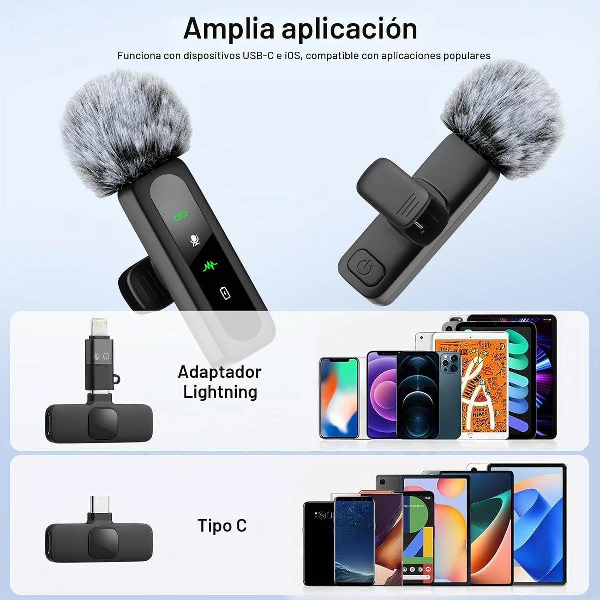 YUANRAN Micrófono Mini Inalámbrico para iPhone - Micrófono de Solap...