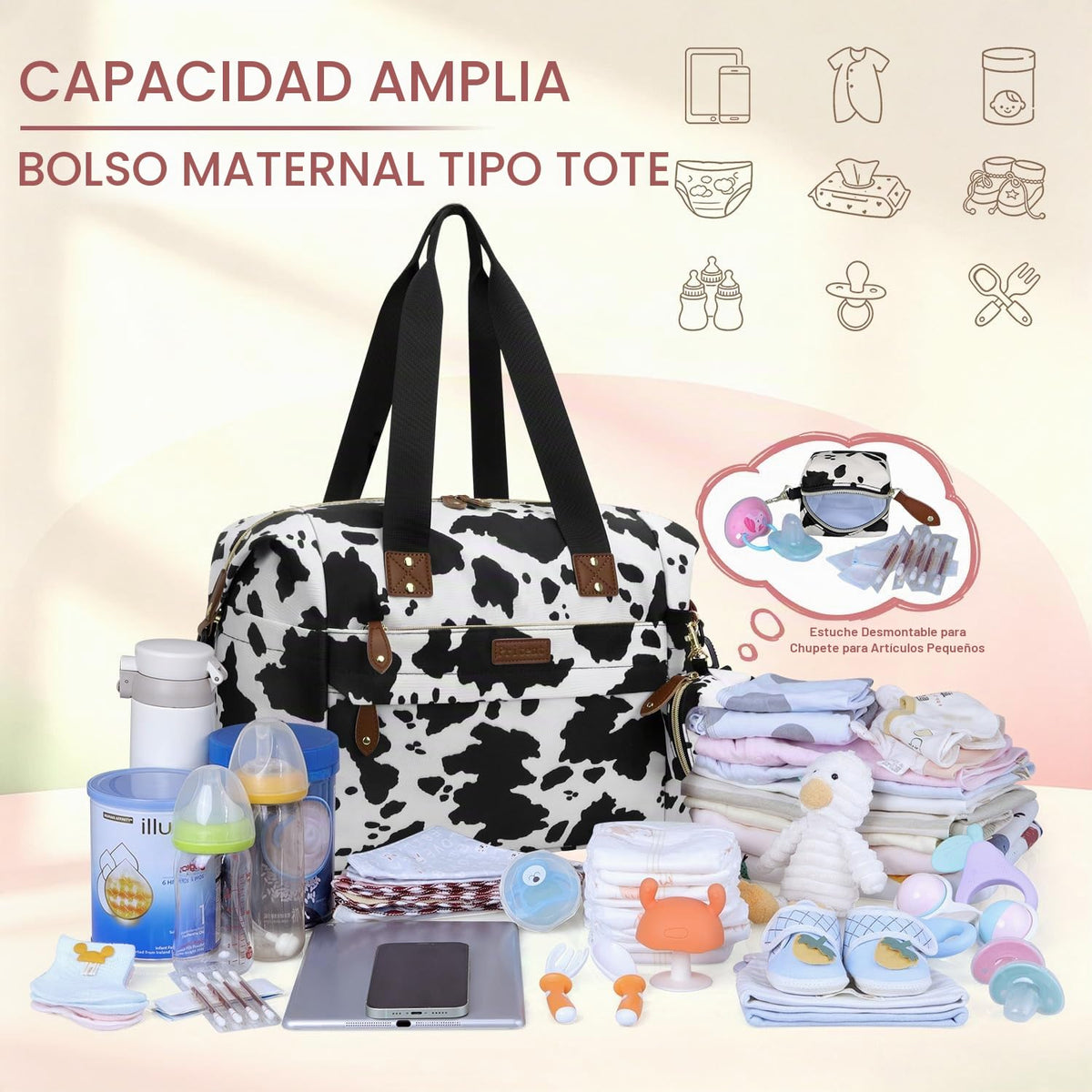 Pritent Bolsa de pañales \u2013 Bolsa de bebé con funda para chupet...