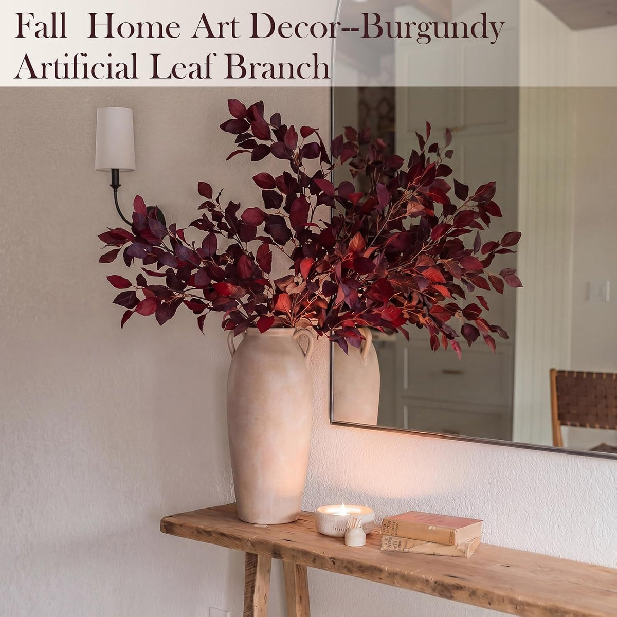 Wavwavw 6 ramas de hojas artificiales de otoño burdeos, decoración...