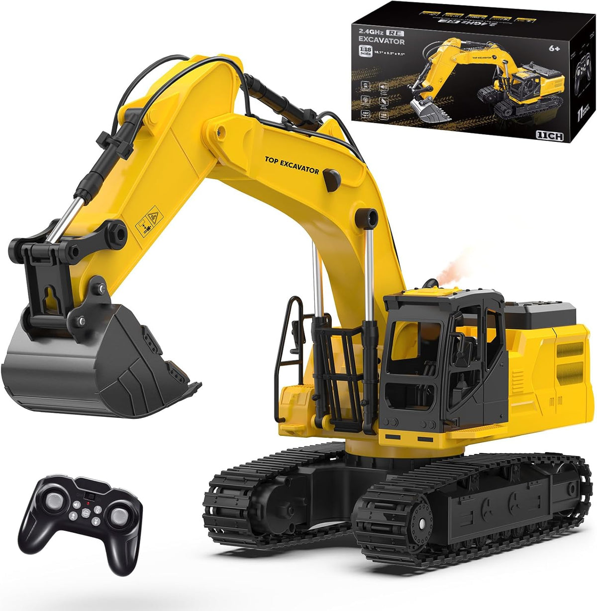 Juguete de excavadora RC de 18.1 pulgadas para niños, vehículo de c...