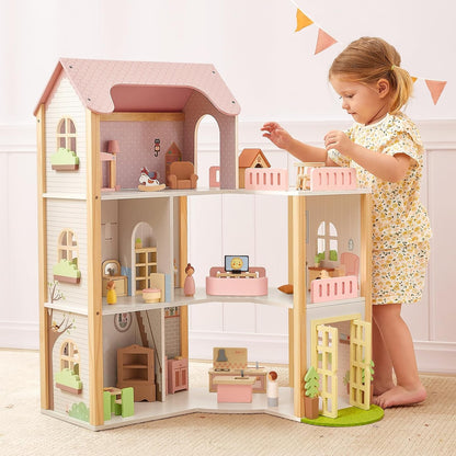 OOOK - Casa de muñecas de madera con 60 piezas de accesorios y mueb...