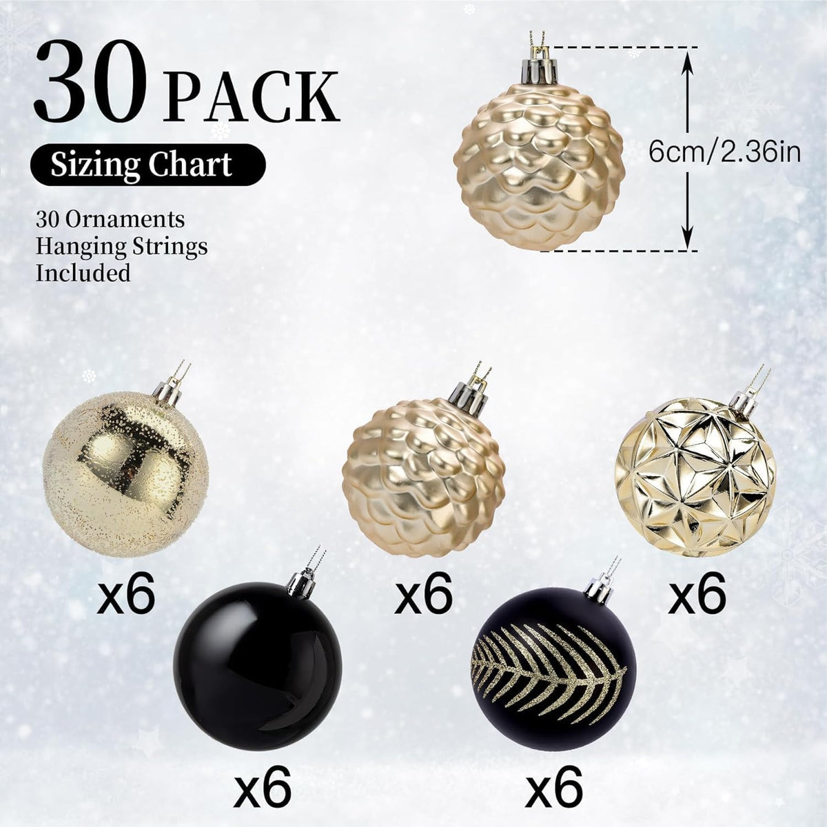 SHareconn - Bolas de árbol de Navidad, 30 unidades de 2.36 pulgadas...