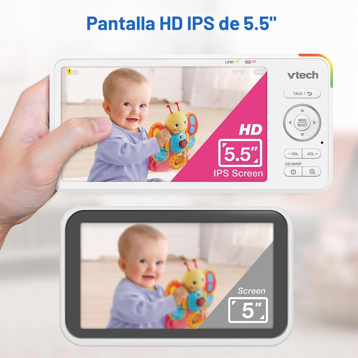 VTech Monitor de bebé con 2 cámaras sin WiFi y pantalla dividida IP...