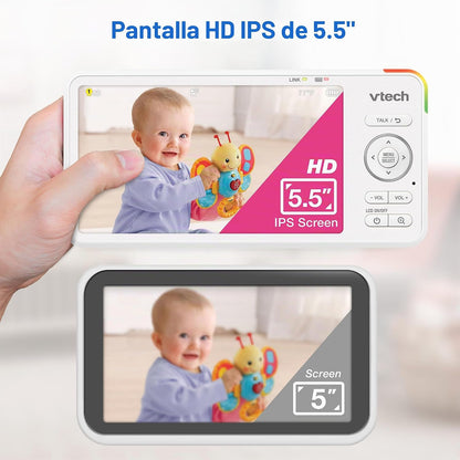 VTech Monitor de bebé con 2 cámaras sin WiFi y pantalla dividida IP...
