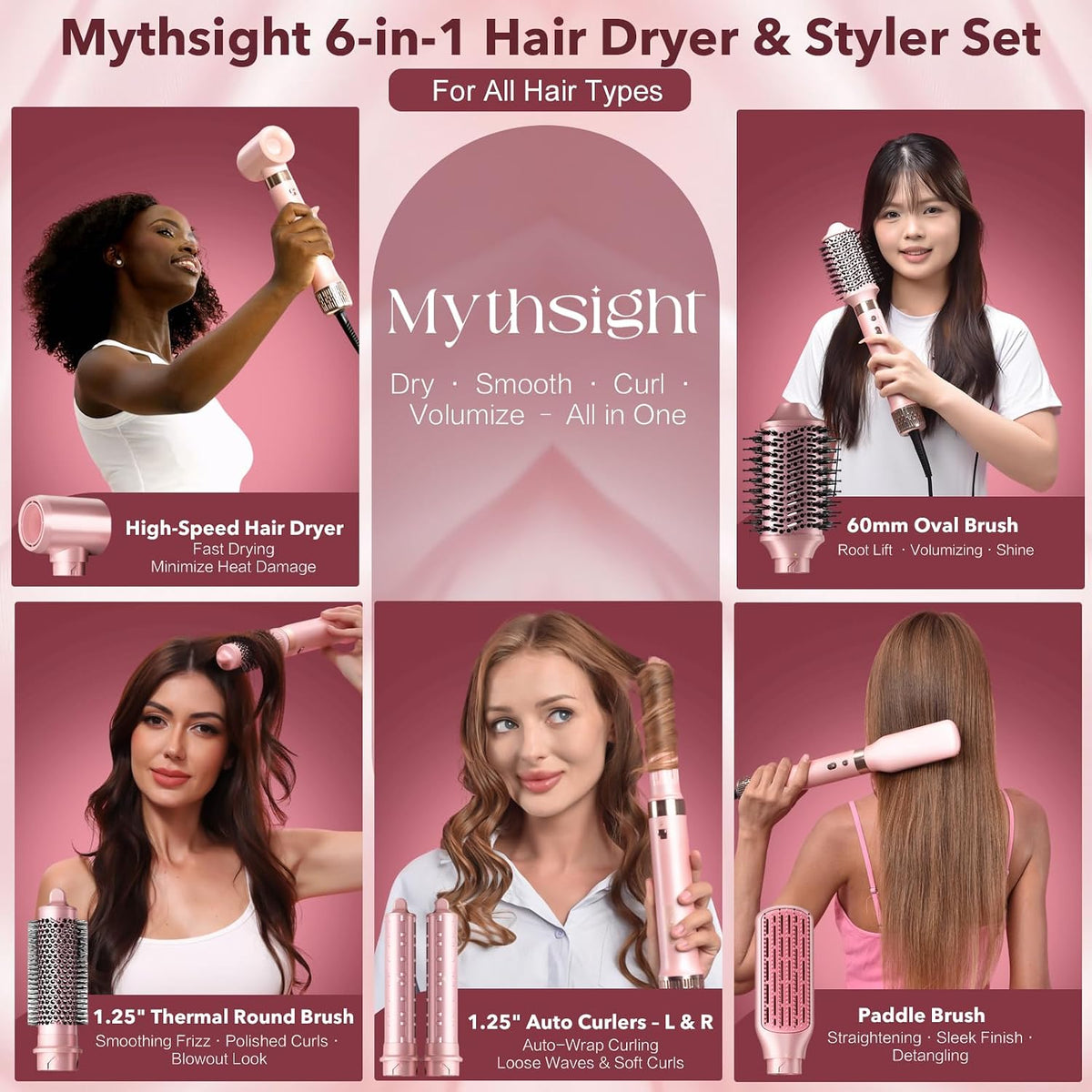 Mythsight StyleVibe 6 en 1 Air Styler con secador de pelo y rizos a...