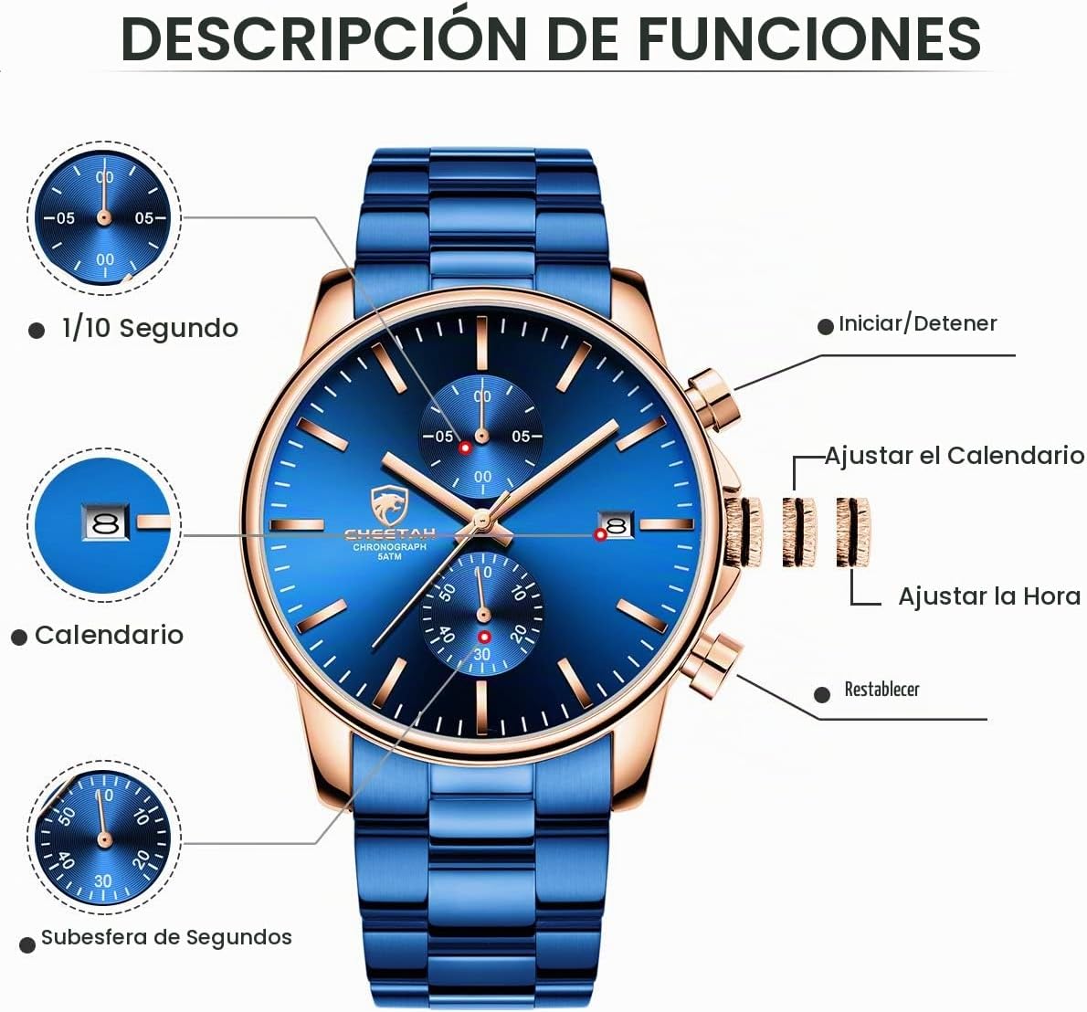 GOLDEN HOUR Fashion Business - Relojes para hombre con cronógrafo,...