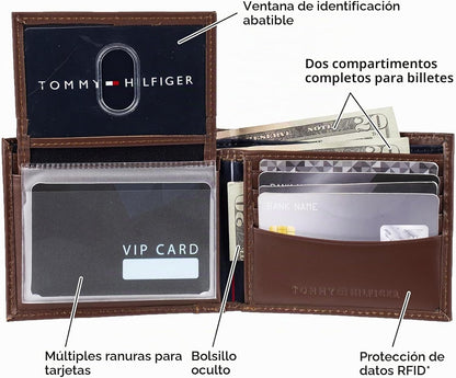 Tommy Hilfiger Cartera Passcase para hombre con ventana de identifi...