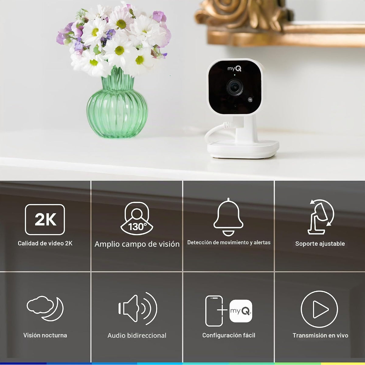 myQ - Cámara de seguridad enchufable para interiores Gen 2 \u2013 C...