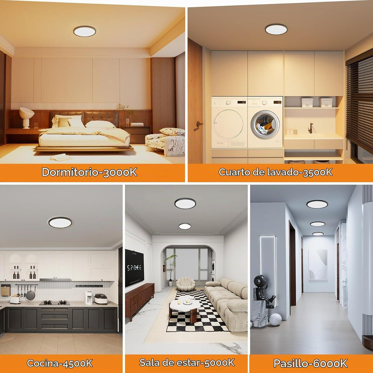 WKONCLDY Luces de techo LED de 7.5 pulgadas, 5 colores seleccionabl...