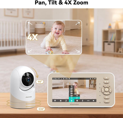 ebemate Monitor de video para bebés con 2 cámaras y audio, pantalla...