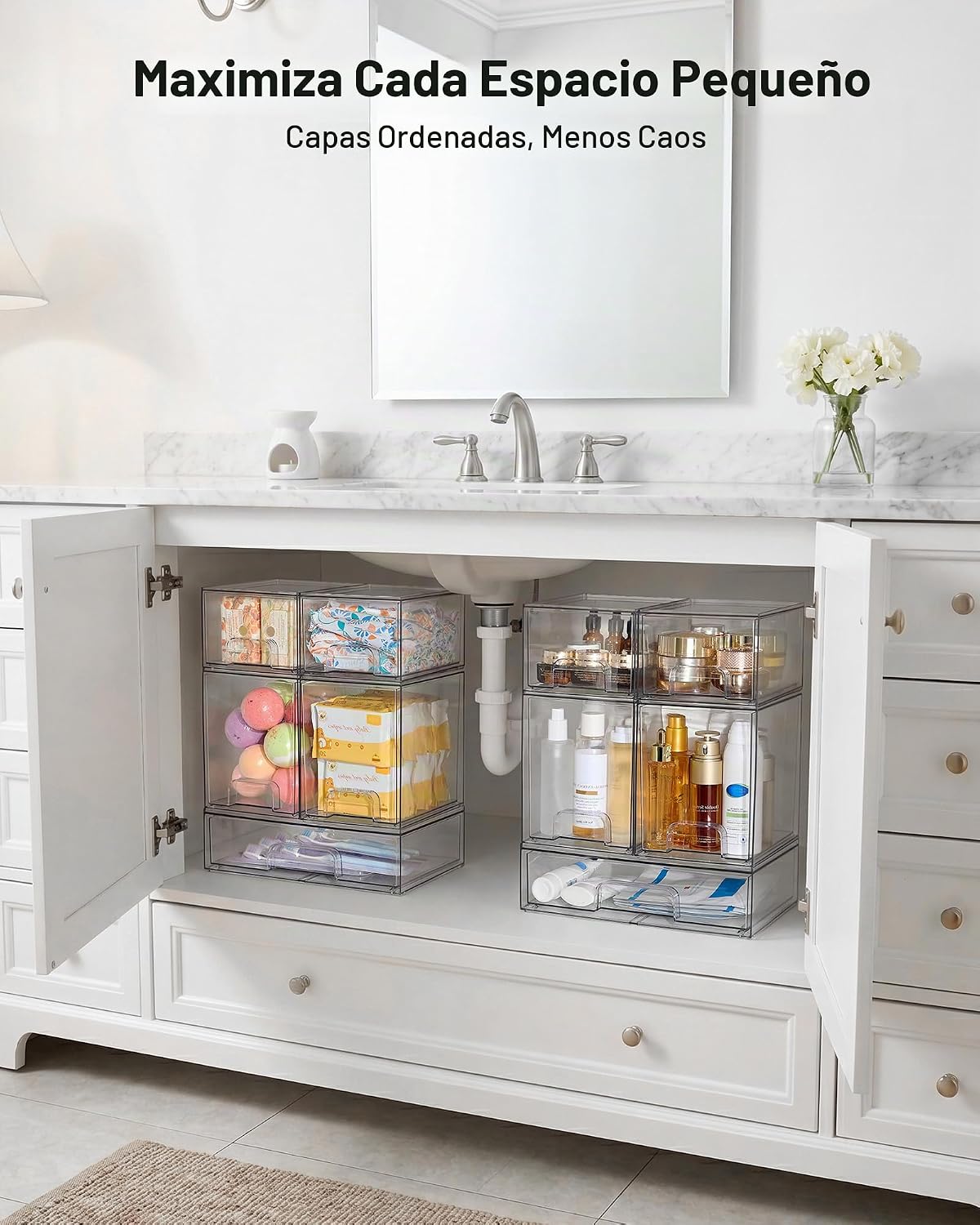 Vtopmart Juego de 5 cajones de almacenamiento apilables transparent...